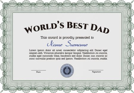 Award: Best dad in the world. Nice design. Detailed.With quality background. 