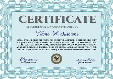 Certificate of achievement template. Detailed.Modern design. With great quality guilloche pattern. 