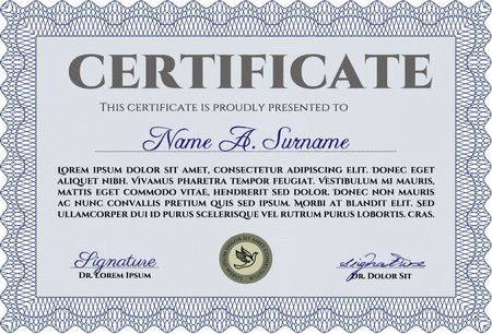 Sample certificate or diploma. Lovely design. Vector illustration.With background. 