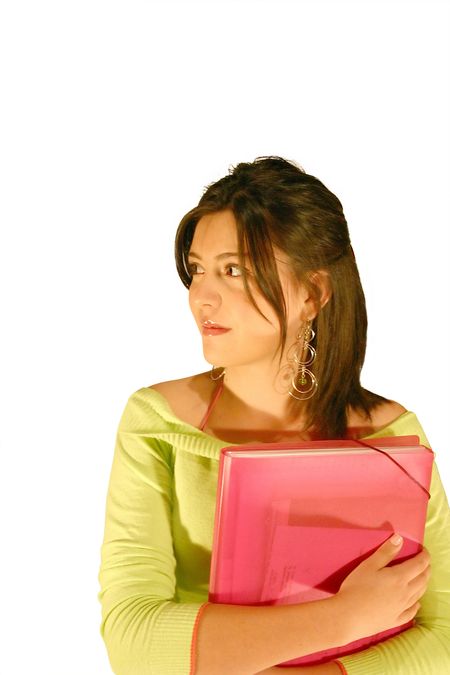 teenager student holding folder with papers