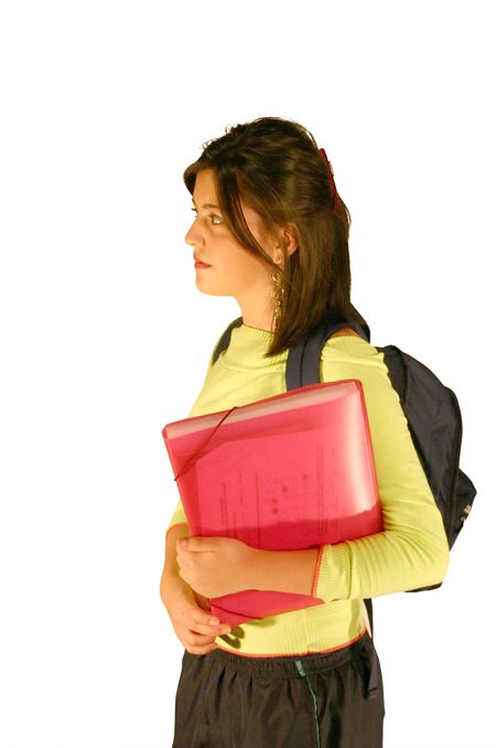 girl holding folders and carrying her bag