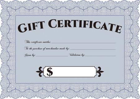 Vector Gift Certificate. Border, frame.Cordial design. With guilloche pattern and background. 