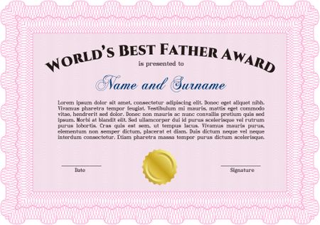 World's Best Dad Award Template. Complex design. With guilloche pattern and background. Vector illustration.