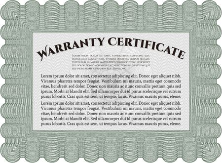 Sample Warranty certificate. Vector illustration. Complex border. It includes background. 