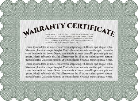 Sample Warranty certificate. Vector illustration. Complex border. It includes background.