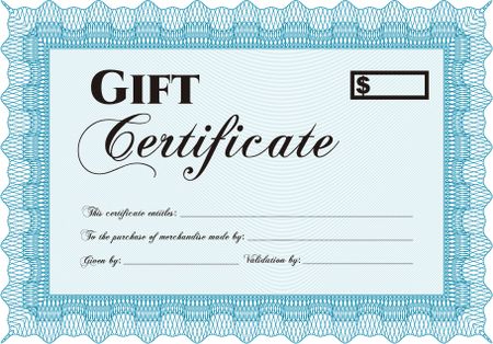 Modern gift certificate. Detailed.With guilloche pattern. Excellent complex design. 