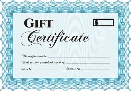 Modern gift certificate. Detailed.With guilloche pattern. Excellent complex design.