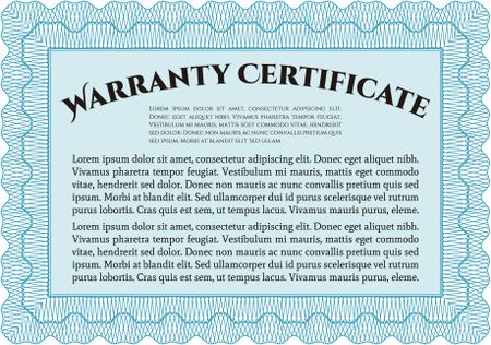 Sample Warranty certificate template. Complex border design. Retro design. With background. 
