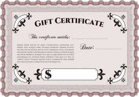Formal Gift Certificate. Border, frame.Excellent design. With great quality guilloche pattern. 