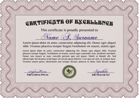 Certificate of achievement template. Complex background. Vector pattern that is used in currency and diplomas.Elegant design. 