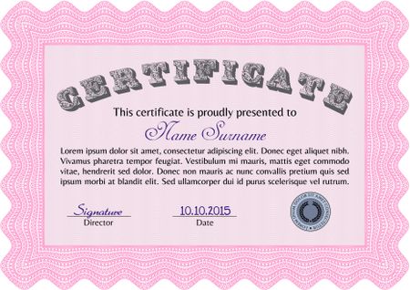 Sample Certificate. Superior design. Detailed.With complex linear background. 