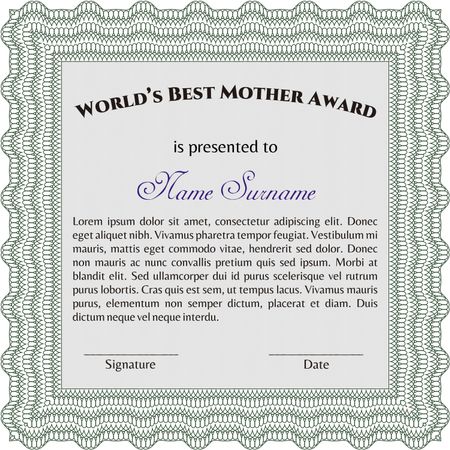 World's Best Mom Award Template. Sophisticated design. Border, frame.With linear background. 