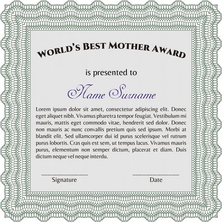 World's Best Mom Award Template. Sophisticated design. Border, frame.With linear background.