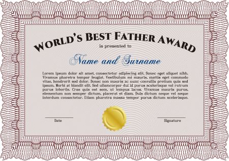 Best Father Award. Complex design. With great quality guilloche pattern. Vector illustration.