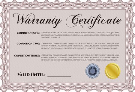 Warranty Certificate. With sample text. Complex frame design. Very Detailed. 