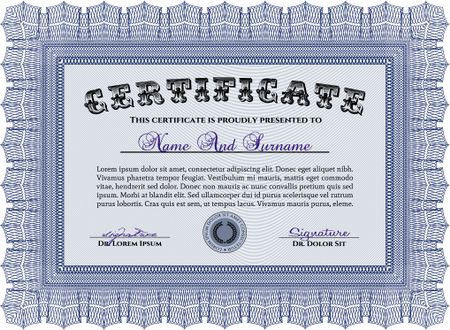 Sample certificate or diploma. Border, frame.Retro design. With complex background.