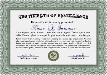 Sample Certificate. Superior design. Detailed.With complex linear background.