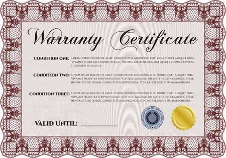 Sample Warranty certificate template. Perfect style. With background. With sample text.