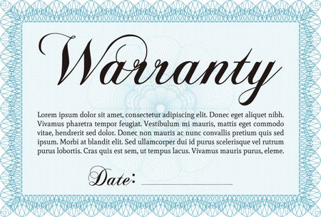 Warranty Certificate template. Retro design. Complex border. Easy to print.