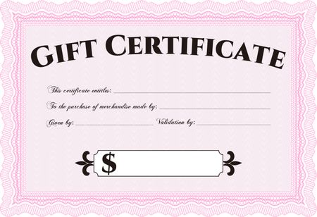 Modern gift certificate. Lovely design. Customizable, Easy to edit and change colors.With guilloche pattern and background. 