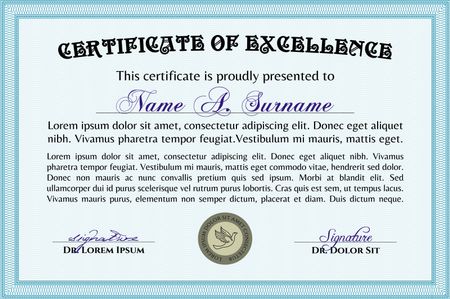 Sample Diploma. With guilloche pattern. Customizable, Easy to edit and change colors.Cordial design.