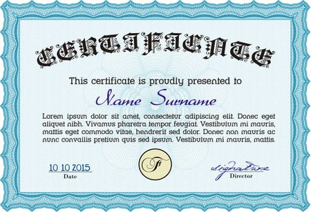 Sample certificate or diploma. Elegant design. With guilloche pattern. Vector pattern that is used in currency and diplomas.