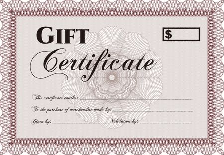 Formal Gift Certificate. With guilloche pattern. Vector illustration.Excellent design. 