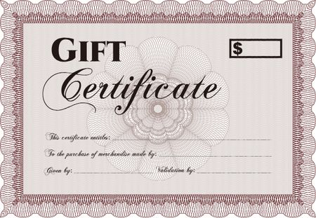 Formal Gift Certificate. With guilloche pattern. Vector illustration.Excellent design.