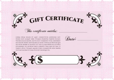 Formal Gift Certificate template. With quality background. Detailed.Excellent design. 
