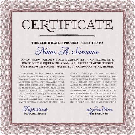 Certificate or diploma template. Complex design. Frame certificate template Vector.With guilloche pattern and background. 