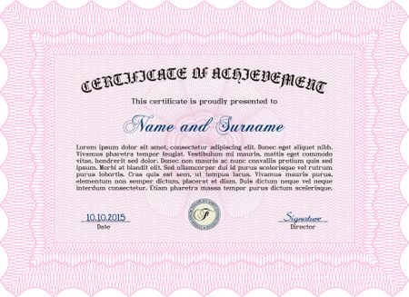 Certificate or diploma template. With guilloche pattern. Frame certificate template Vector.Cordial design. 