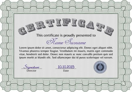 Certificate of achievement. With guilloche pattern. Frame certificate template Vector.Modern design. 