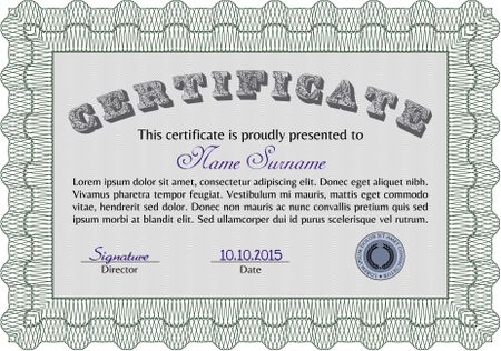 Certificate of achievement. With guilloche pattern. Frame certificate template Vector.Modern design.