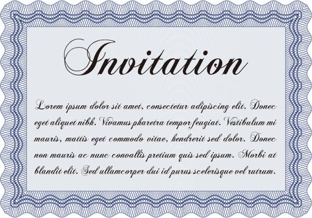 Formal invitation template. Vector illustration.With guilloche pattern. Sophisticated design. 