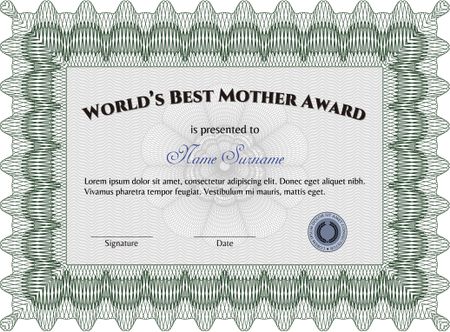 World's Best Mother Award Template. With complex background. Excellent complex design. Vector illustration.