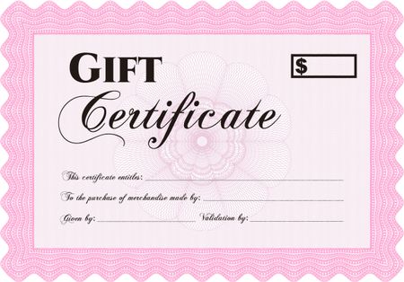 Vector Gift Certificate. Artistry design. Border, frame.With complex linear background. 