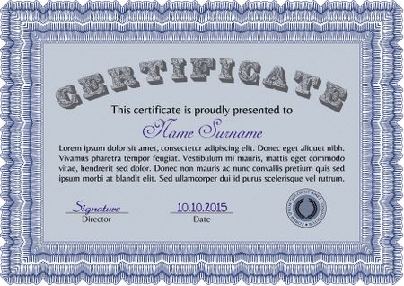 Certificate or diploma template. Complex background. Frame certificate template Vector.Sophisticated design. 