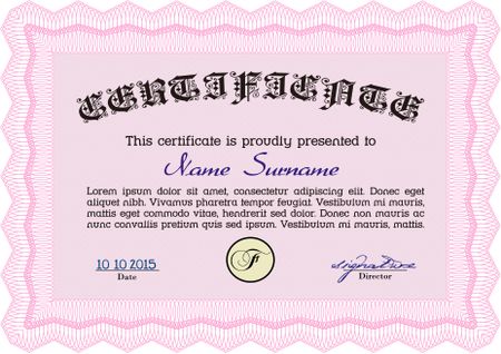 Diploma template or certificate template. With guilloche pattern and background. Vector pattern that is used in money and certificate.Modern design. 