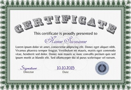 Certificate of achievement. Superior design. Money style.With background. 