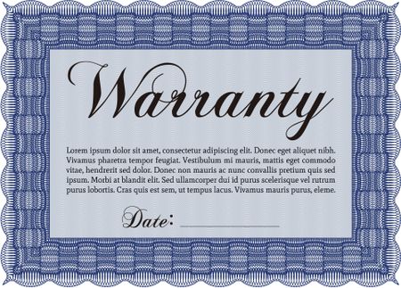 Warranty Certificate template. Vector illustration. Complex frame design. With background. 
