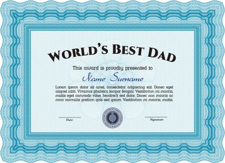 World's Best Father Award Template. Border, frame.Elegant design. With background. 