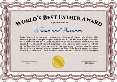 Best Dad Award. Beauty design. Customizable, Easy to edit and change colors.With great quality guilloche pattern. 