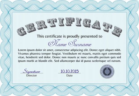 Certificate of achievement. Vector illustration.With quality background. Excellent design.