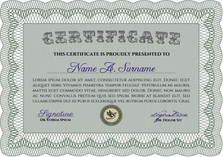 Certificate. Lovely design. Detailed.With complex linear background. 