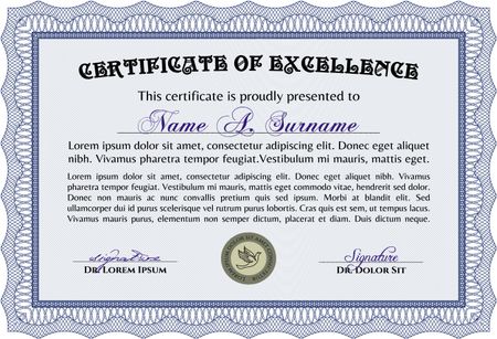 Diploma template. With guilloche pattern. Modern design. Frame certificate template Vector.