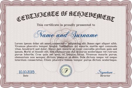 Certificate or diploma template. With guilloche pattern. Cordial design. Vector pattern that is used in money and certificate.