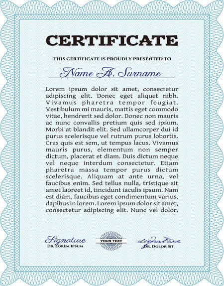 Certificate or diploma template. Vector illustration.Artistry design. With guilloche pattern. 