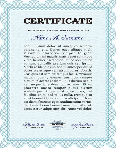 Certificate or diploma template. Vector illustration.Artistry design. With guilloche pattern.