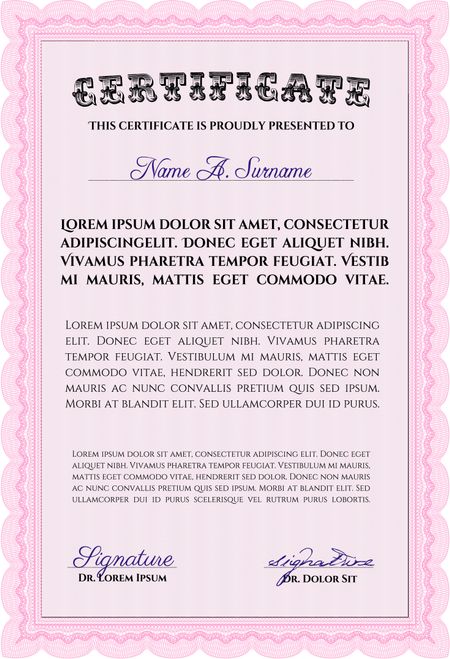 Sample certificate or diploma. Money style.With guilloche pattern and background. Beauty design. 