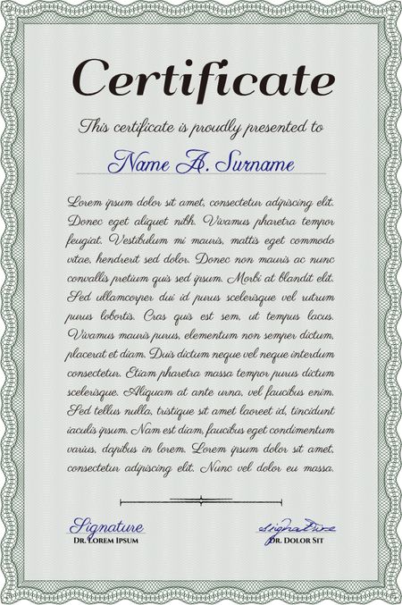Sample certificate or diploma. Complex background. Vector certificate template.Cordial design. 